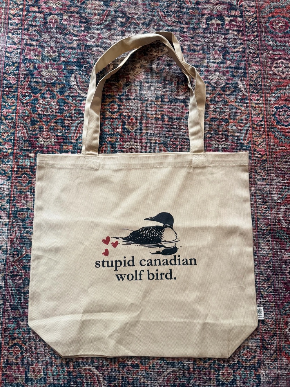 Heated Rivalry Stupid Canadian Wolf Bird Tote Bag - Beige